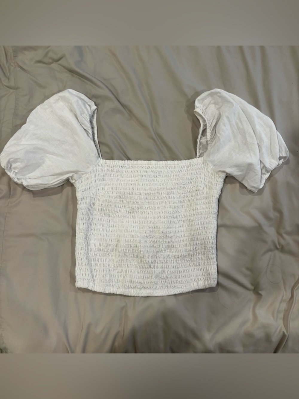 Abercrombie White Smocked Puff Sleeve Crop Top Square Neck Size M Cottagecore